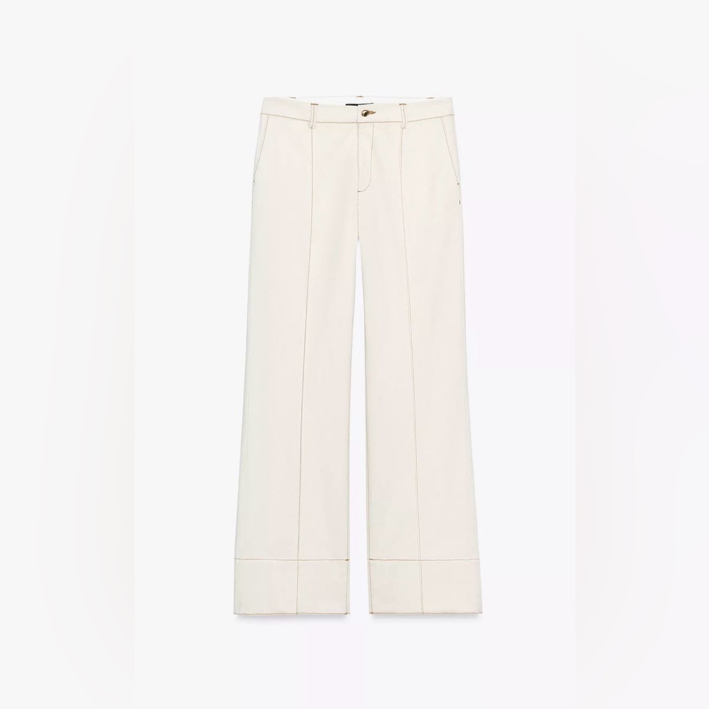 Zara Stitched Bootcut Pants Color Ecru